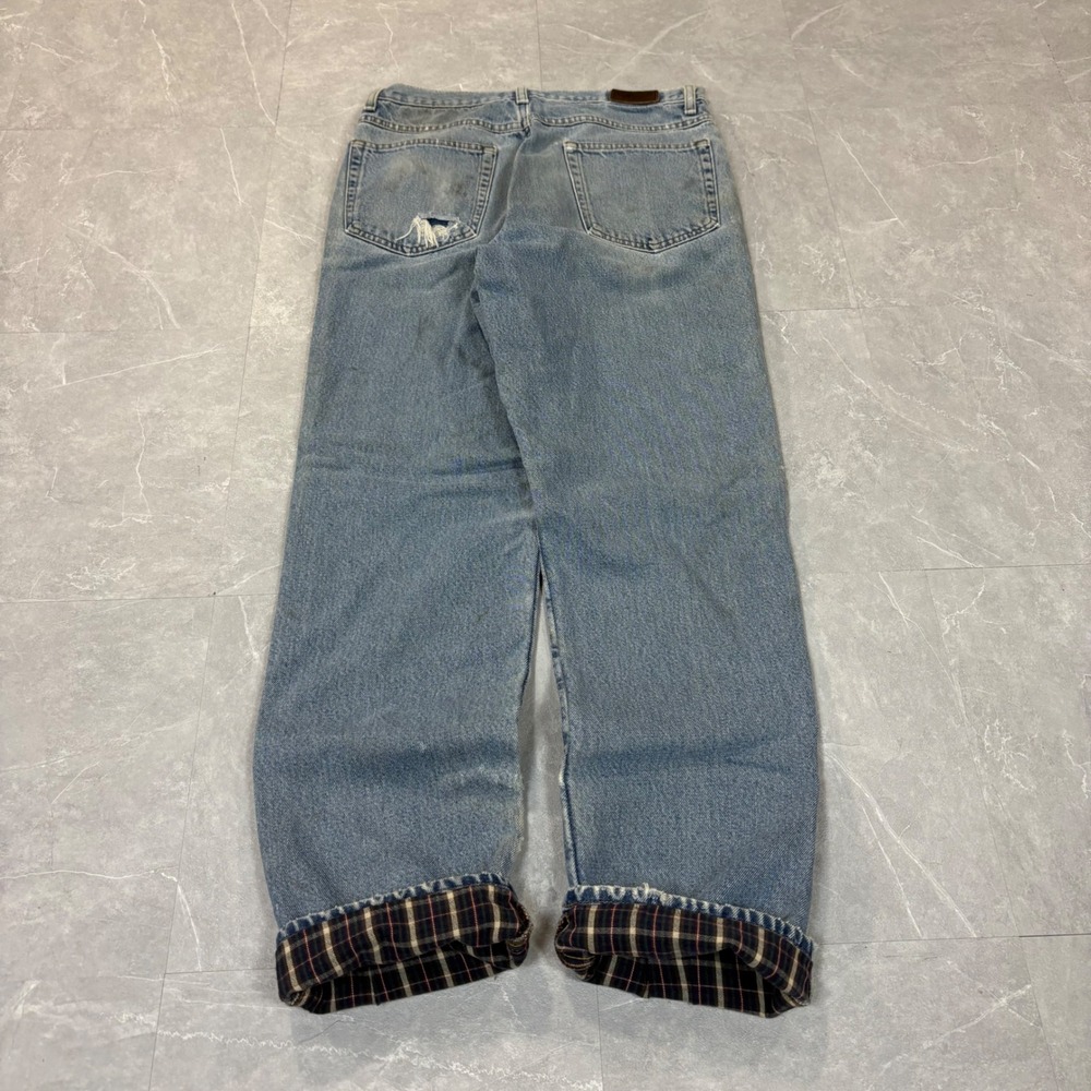 LL Bean Classic Fit Flannel Lined Jeans Mens 31x32 Distressed Blue Denim 0JX04